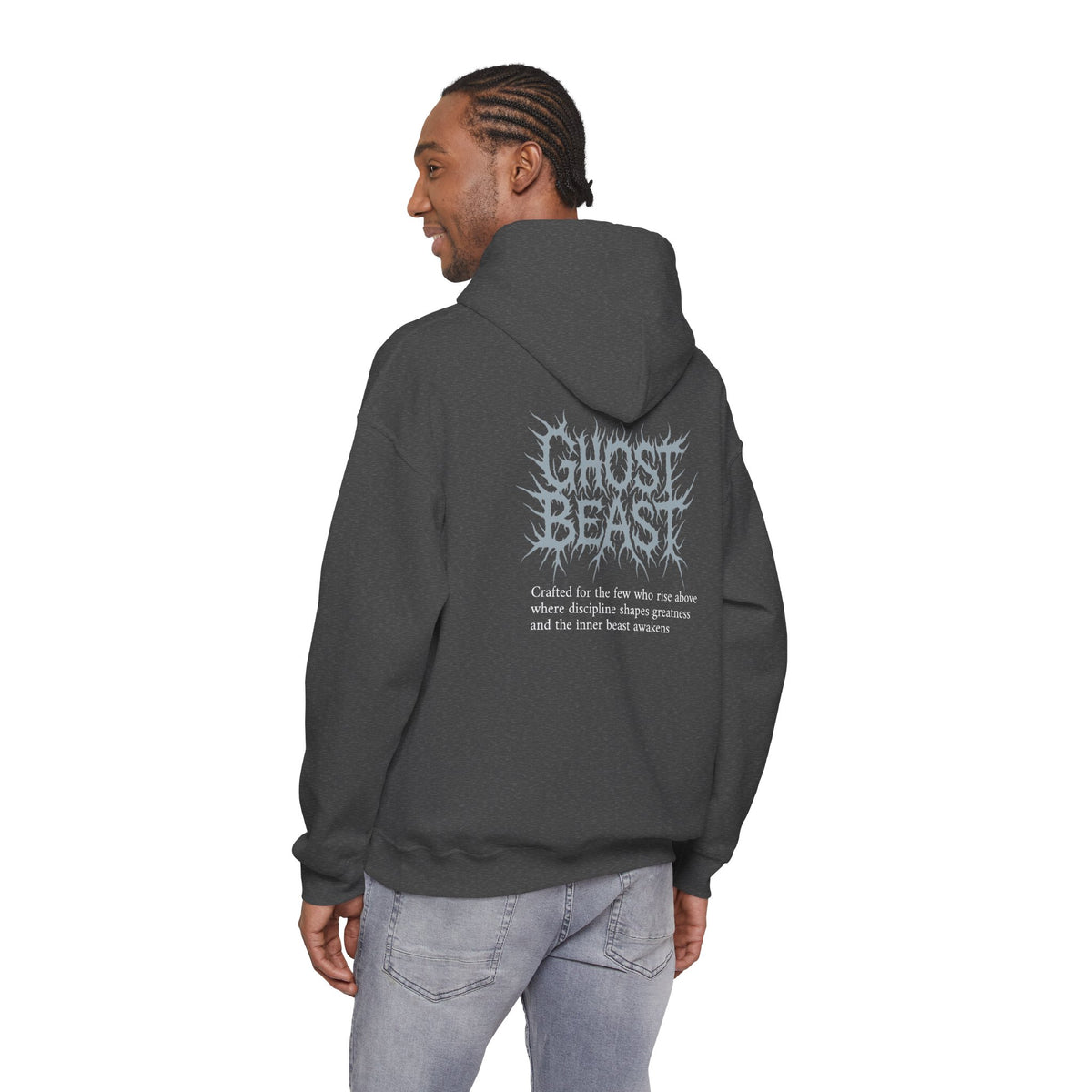 Ghost Beast Hoodie, Gothic Metal lettering Blue Ice