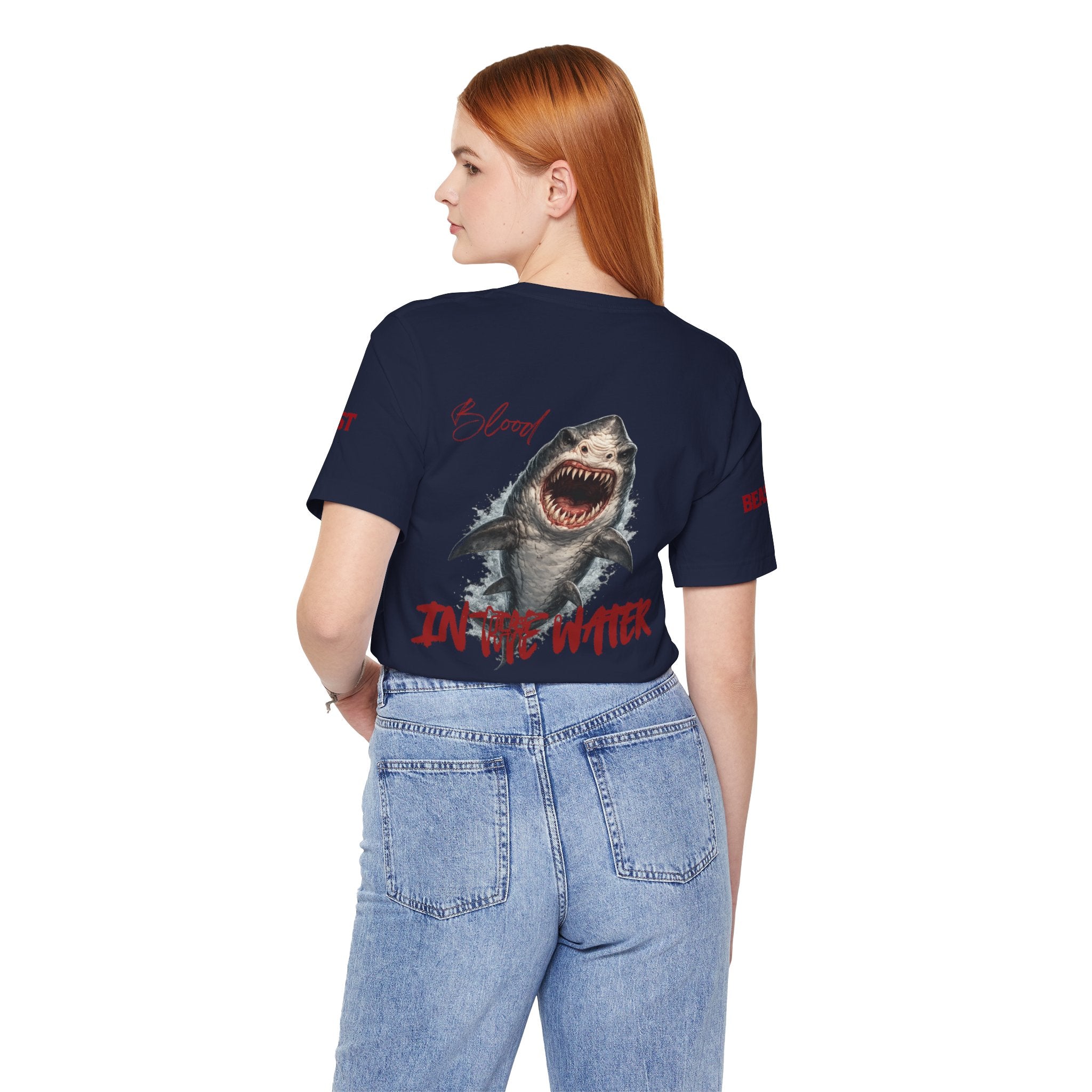"Blood in the Water" graphic t-shirt with aggressive lettering, Ghost Beast