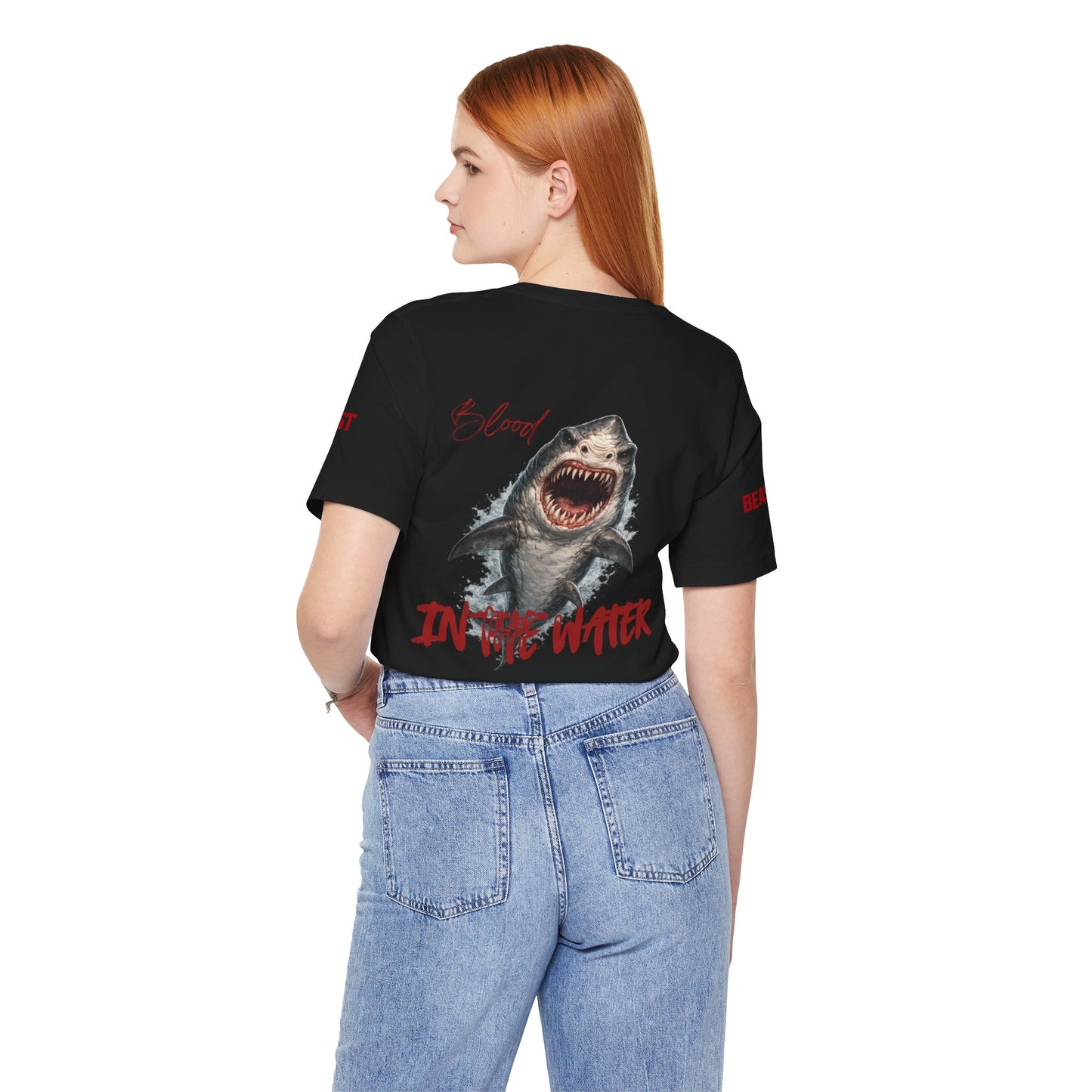 "Blood in the Water" graphic t-shirt with aggressive lettering, Ghost Beast