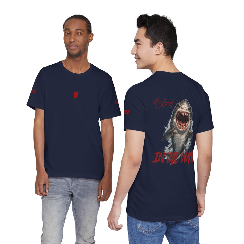 "Blood in the Water" graphic t-shirt with aggressive lettering, Ghost Beast