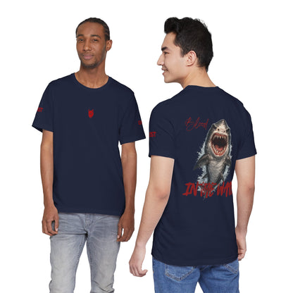 "Blood in the Water" graphic t-shirt with aggressive lettering, Ghost Beast