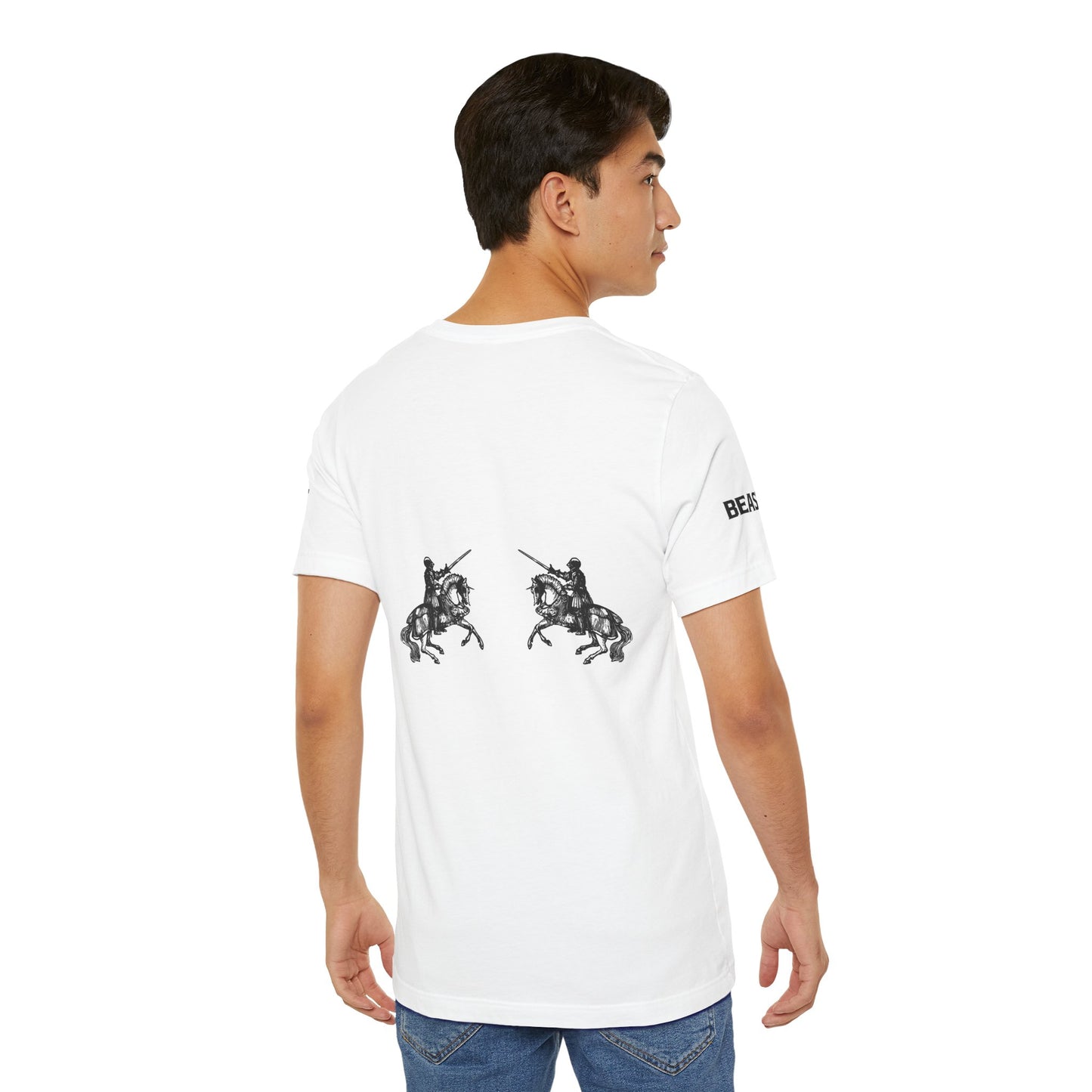 Street Wear Short Sleeve T-Shirt, White with Black, War Horses, Ghost Beast™