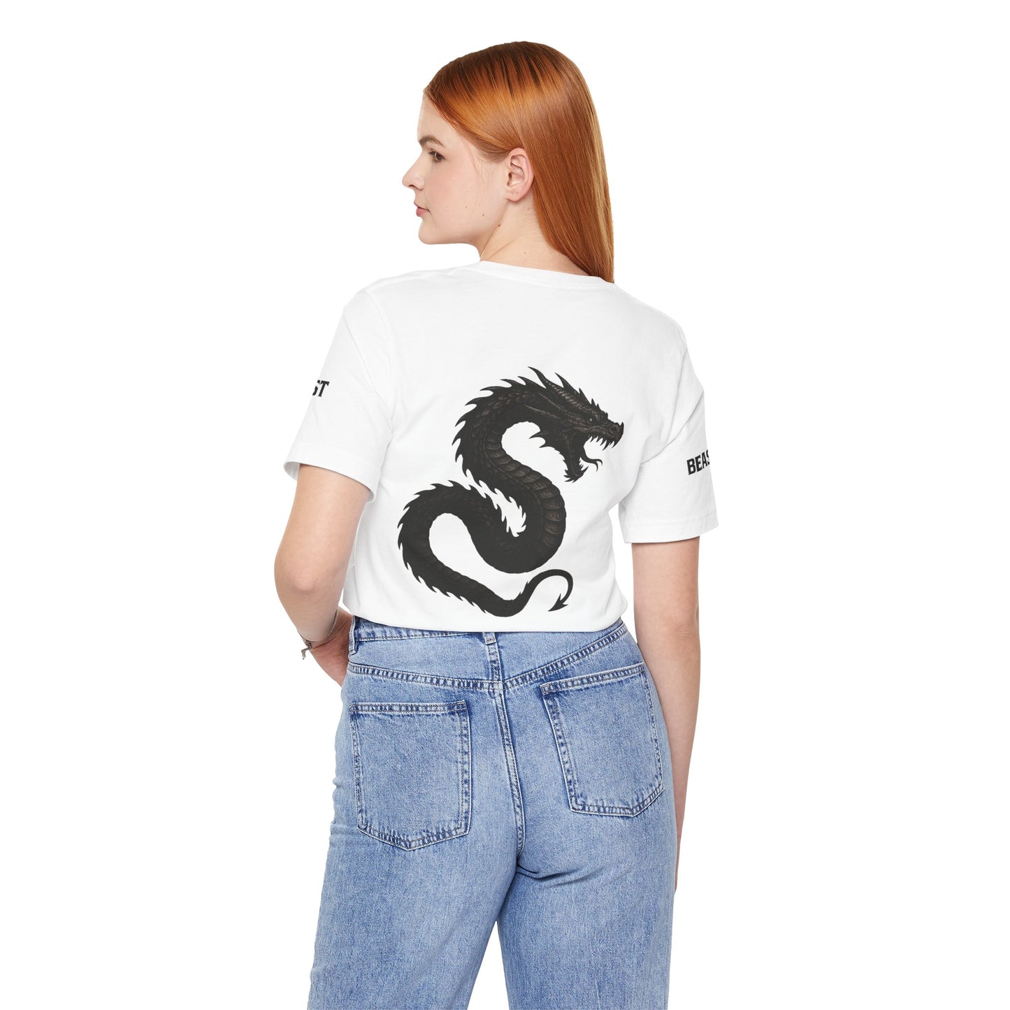 Urban style short-sleeved t-shirt, white with black, Amphiprales Dragon, Ghost Beast™