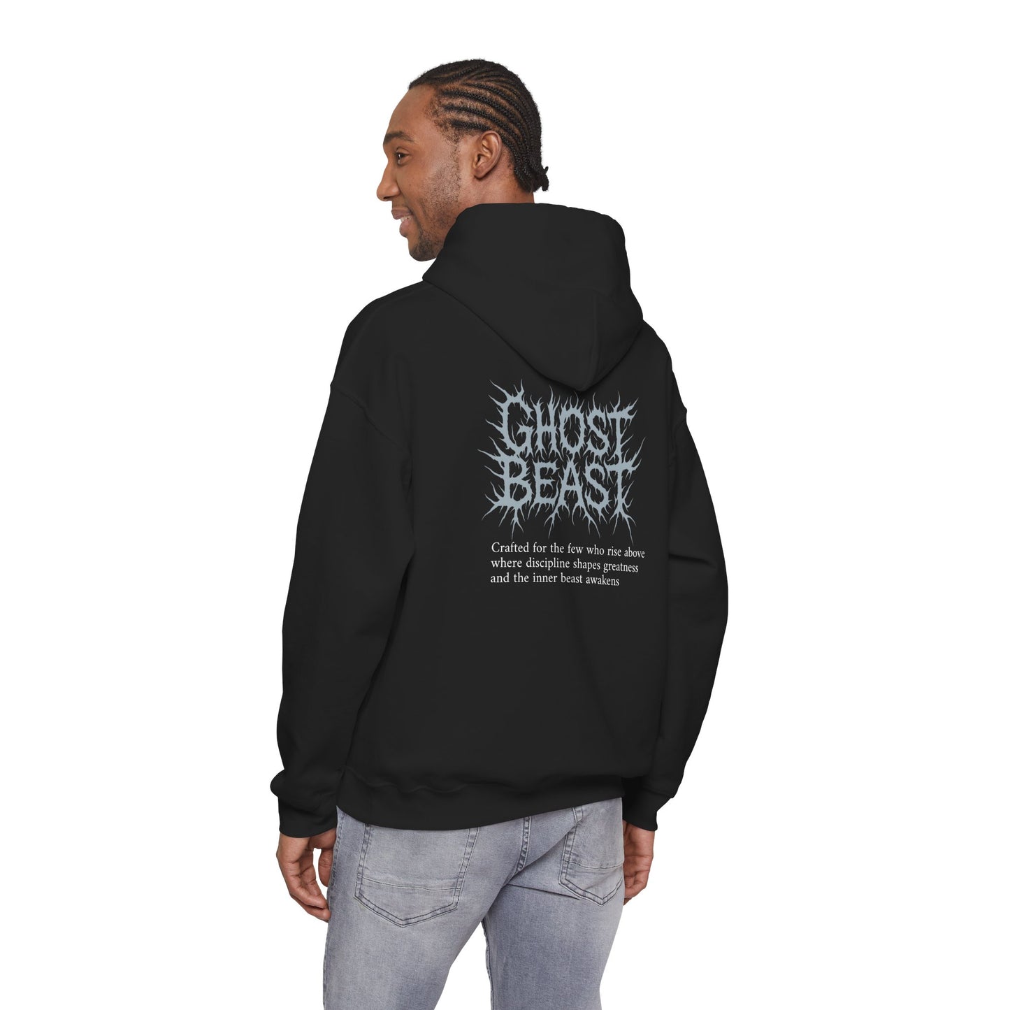 Ghost Beast Hoodie, Gothic Metal lettering Blue Ice