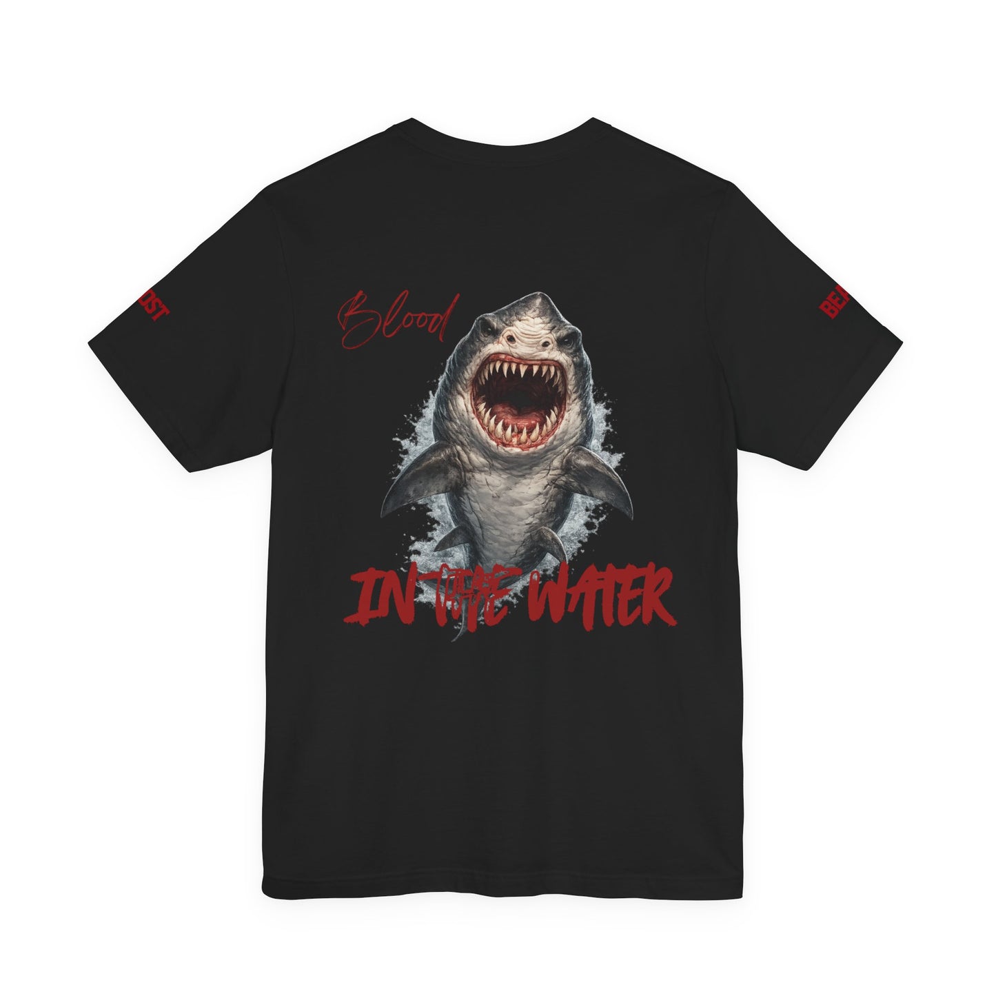 "Blood in the Water" graphic t-shirt with aggressive lettering, Ghost Beast