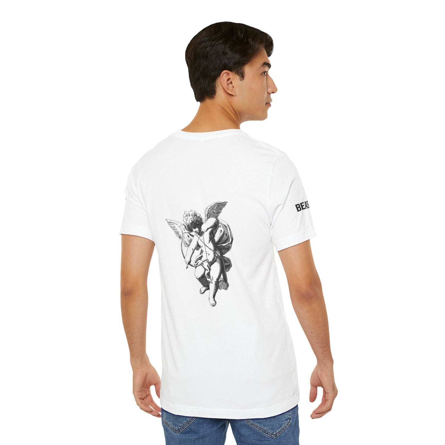 Urban style short-sleeved t-shirt, white with black, Angel Cherub, Ghost Beast™