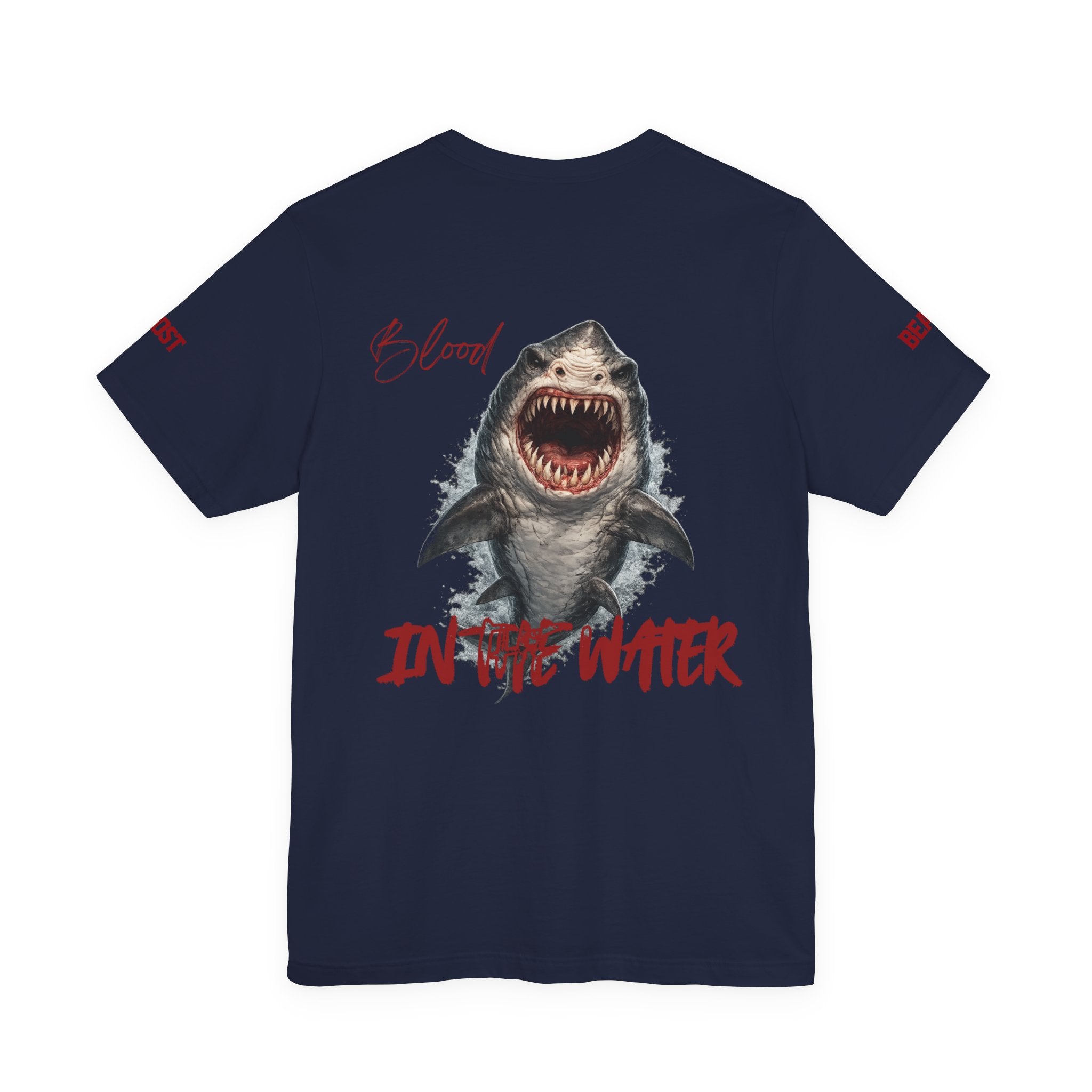 "Blood in the Water" graphic t-shirt with aggressive lettering, Ghost Beast